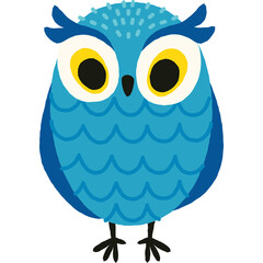Cute Blue Owl Cartoon Illustration With Big Yellow Eyes On Transparent Background