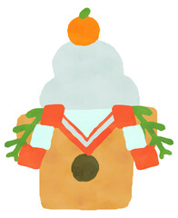 鏡餅の水彩風手描きイラスト