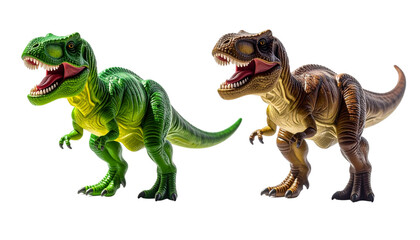 Obraz premium Realistic Tyrannosaurus rex toy duo for children and educational branding, isolated on transparent background