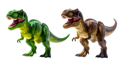 Realistic Tyrannosaurus rex toy duo for children and educational branding, isolated on transparent background