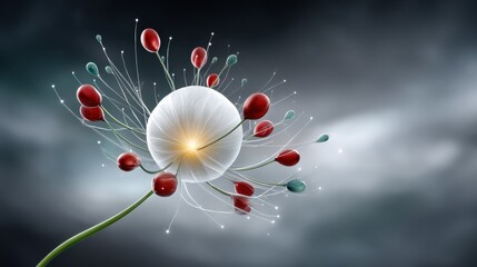 A Stunning White Flower Surrounded by Vibrant Red and Green Leaves: Nature's Cancer Cell Metaphor Explored in Macro Detail Like Never Before