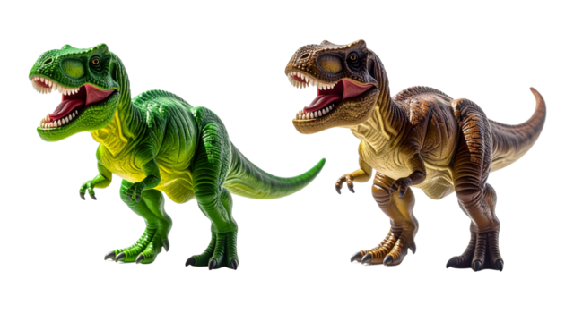Realistic Tyrannosaurus rex toy duo for children and educational branding, isolated on transparent background - Powered by Adobe