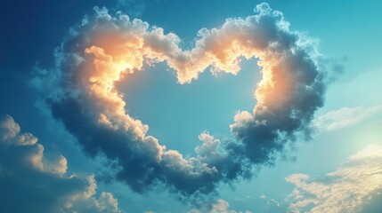 heart shaped clouds on blue sky
