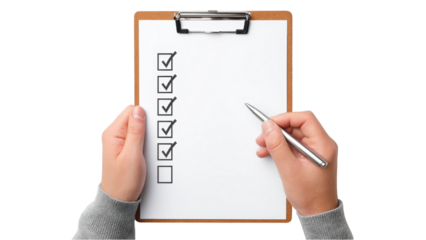 Clipboard with Checklist in Hands, Business and Productivity