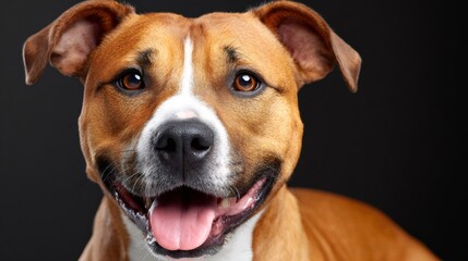 Staffordshire bull terrier dog smiling happily close up portrait