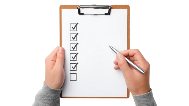 Clipboard with Checklist in Hands, Business and Productivity
