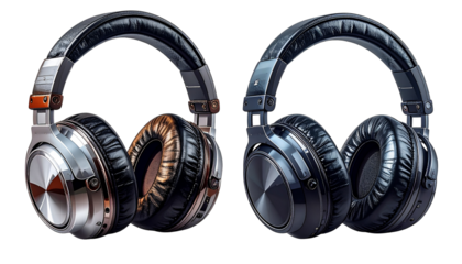  Professional DJ headphones pair for music and studio branding, isolated on transparent background