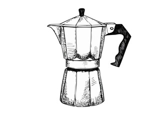 Vintage Moka Pot Illustration, Hand Drawn Italian Coffee Maker Vector for Café Menu, Espresso Bar, or Party Design