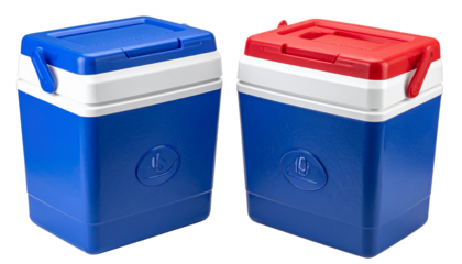 Portable cooler bundle with different colors and sizes, isolated on transparent background