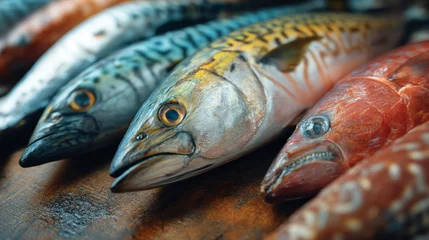 Sierkussen Restaurant A close up view of a variety of freshly caught fish lined up and displayed on a wooden surface  © Sadia