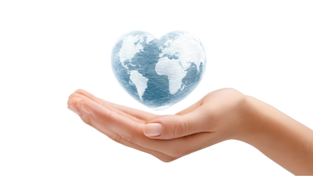 World in Heart: Hand Holding Globe Symbolizing Care & Environmental Protection