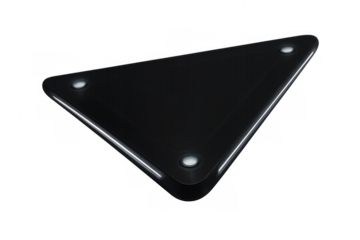 Futuristic black triangular device with glowing edges, symbolizing modern innovation and advanced technology on transparent background