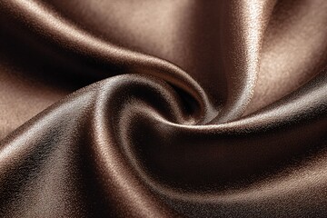 Fototapeta premium Elegant brown satin fabric twisting in soft folds under bright light