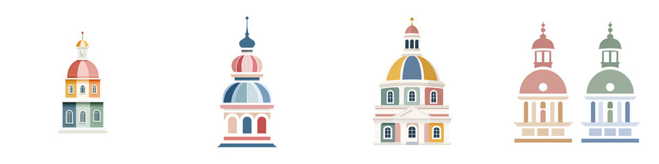 Colorful Church Dome Silhouettes: Vector Illustration on White Background