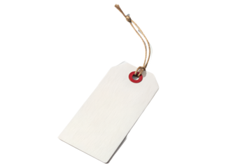 PNG image of Blank white tag mockup with string and red reinforcement for price or gift labeling and branding design