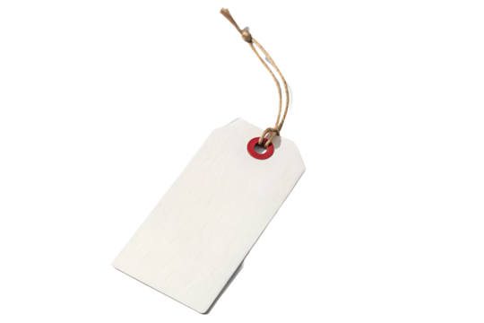 PNG image of Blank white tag mockup with string and red reinforcement for price or gift labeling and branding design