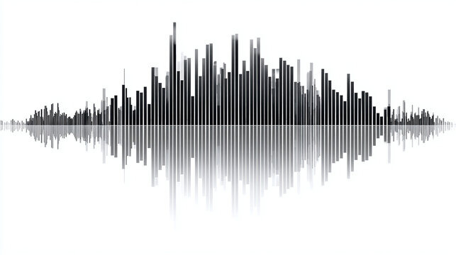 Abstract soundwave visualization with bars and reflection, showing the relationship between music and data on a minimalist white background.