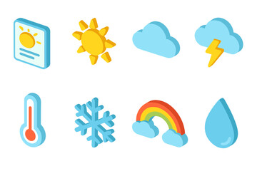 Weather icon set in flat style. Climate, forecast symbols for apps and interfaces.