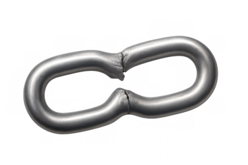 Broken metal chain link symbolizing weakness, disconnection, vulnerability, and system failure