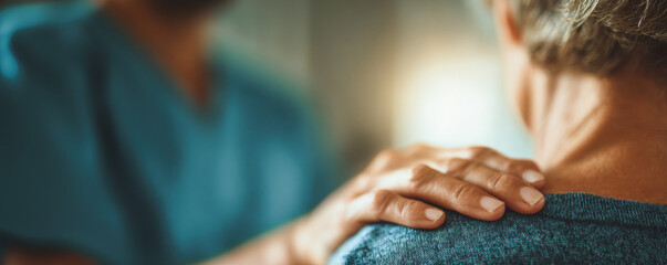Healthcare professional offers comforting touch to patient in clinic setting