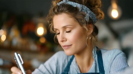 Beautiful young woman signing document while communicating with handyman at the kitchen, under gentle natural light, highlighting focused interaction and cozy setting, serene home