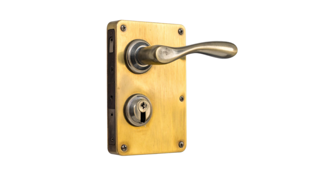 door lock with handle, isolated on transparent background