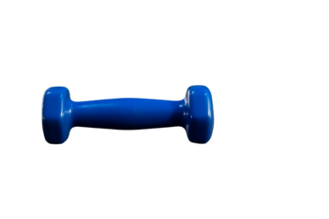 Blue dumbbell for fitness and healthy lifestyle showing on a transparent background with copy space