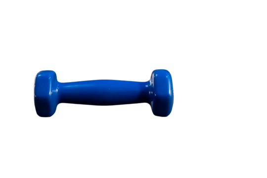 Blue dumbbell for fitness and healthy lifestyle showing on a transparent background with copy space
