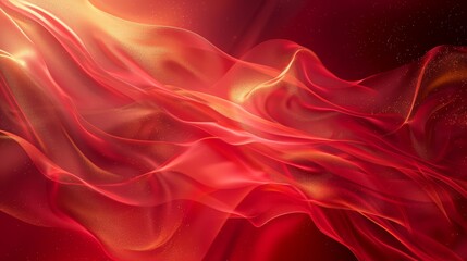 Obraz premium Surreal red banner with abstract fluid shapes, golden mist, and cinematic depth. A dreamlike background blending elegance, mystery, and artistic sophistication.