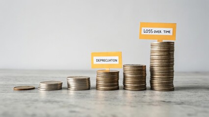 Coins in stacks showing depreciation and financial loss