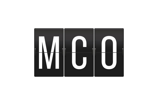 MCO Orlando International Airport Code on Split Flap Display Board &ndash; Travel and Aviation Concept