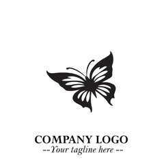 Fototapeta premium Elegant Butterfly Logo Symbol in Black on White Background with Minimalist and Modern Design 