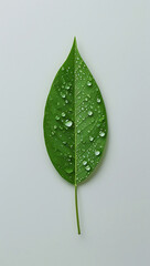 Green Leaf with Water Droplets on White Background - Fresh Nature AI