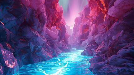 Río de luz líquida entre cañones de cristal