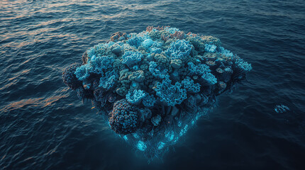 Isla flotante de coral bioluminiscente