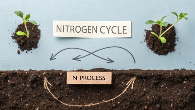 Diagram explaining the Nitrogen Cycle with soil and arrows