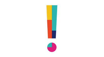 Colorful exclamation mark design with vibrant segments and a circular base.