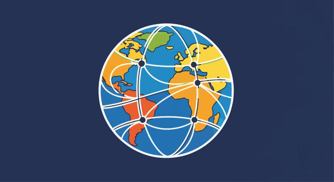 Global network connectivity concept with interconnected world map illustration.