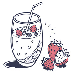 Berry Smoothie: A refreshing berry smoothie, presented in a stylish glass, adorned with fresh strawberries and blueberries, promising a burst of fruity delight. 