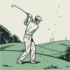 Golf Swing in Action: A golfer executes a powerful swing on the lush green fairway, demonstrating precision and control in a sport of skill and strategy.