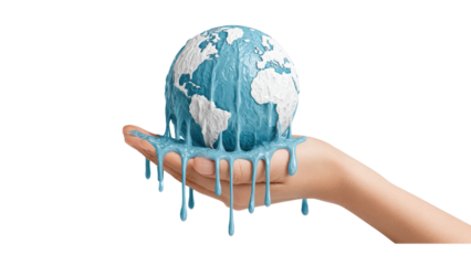 Melting Earth Globe Held in Hand: Climate Change Concept