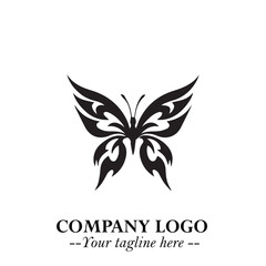 Elegant Butterfly Logo Symbol in Black on White Background with Minimalist and Modern Design
