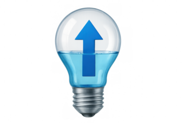Lightbulb with blue arrow rising out of water, symbolizing innovation, growth, and creative progress