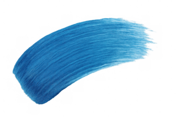 Blue paint brush stroke creating an abstract texture element, artistic watercolor mark on transparent background