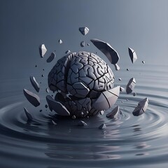 Surreal Mental Quake: An Abstract, Fragmented Exploration of Brain Elements in Fluid, Muted Hues of Inner Turbulence in Minimalist Style