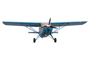 Isolated light aircraft, classic aviation, flight. Single engine plane on approach view