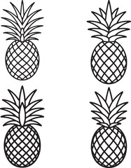 Fototapeta premium Set of Pineapple Outline vector illustration isolated On Transparent Background