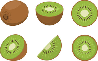Fototapeta premium Kiwi Fruit Vector Set – Whole and Sliced Green Kiwi Illustrations for Food and Tropical Design