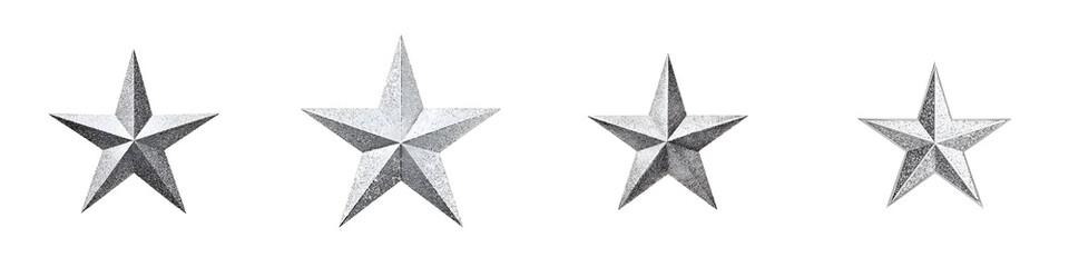 Fototapeta premium Four Silver Star Shapes on White Background