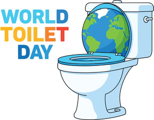 Celebrating world toilet day with a globe a toilet, raising awareness about sanitation and hygiene